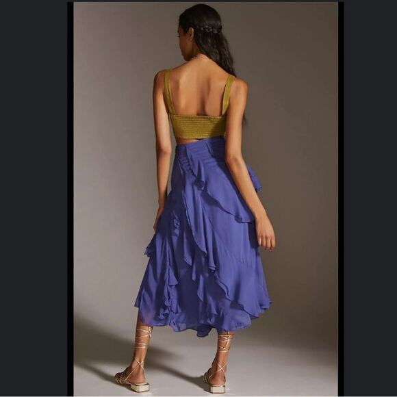 Anthropologie A-Line Ruffle Slit Midi Skirt Size 4 - Picture 4 of 7